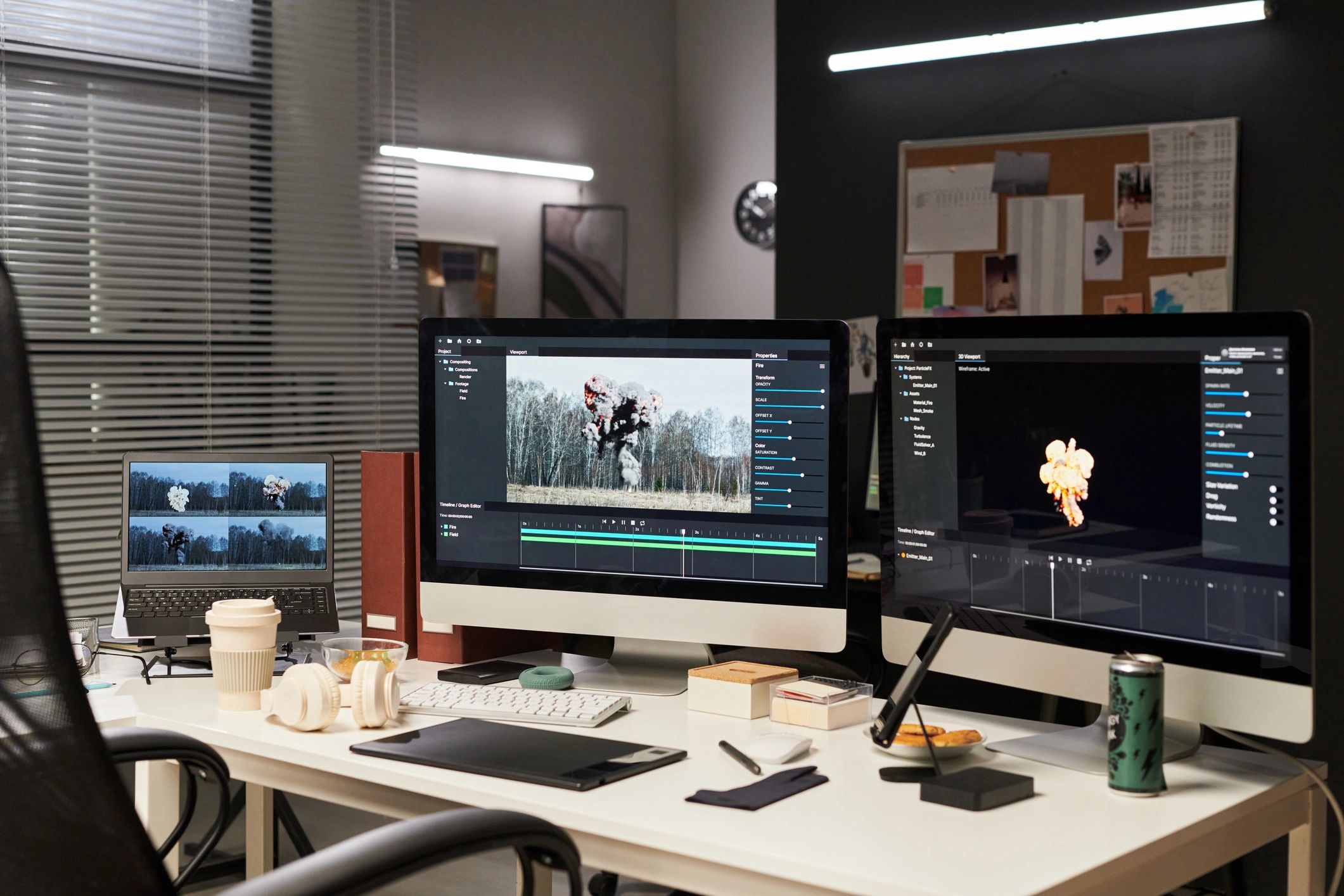 Modern workspace with multiple screens for digital reading and study